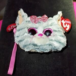Ty Gray and Pink Plush Cat Pouch (Kiki)